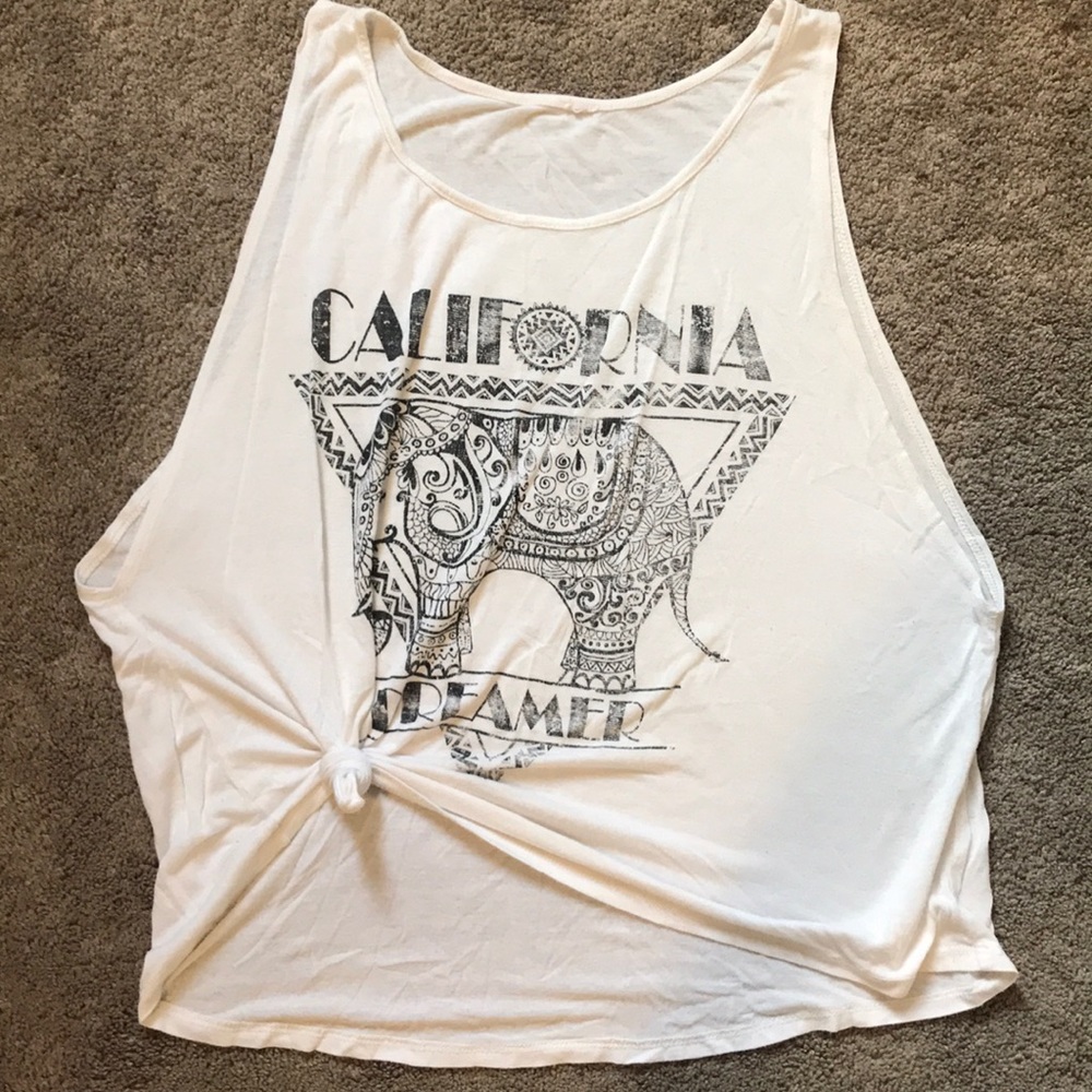 3/$21💥 CALI DREAMER • WHITE • TANK • w/ ELEPHANT PRINT - Picture 2 of 6